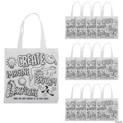 New ???? 12" x 12" Medium Color Your Own Studio VBS Tote Bags - 12 Pc. ????