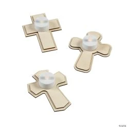 Cheapest ⭐ DIY Unfinished Wood Cross Tea Light Holders with Lights - 12 Pc. ????