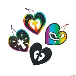 Outlet ✔️ Magic Color Scratch Religious Heart Ornaments - 24 Pc. ✨